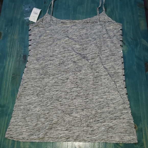 GREY SPAGHETTI STRAP TANKTOP WITH SILVER SEQUIN STRIPES NEW MEDIUM - Picture 5 of 5
